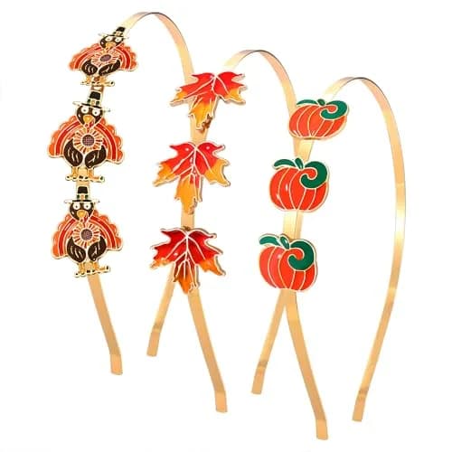 boderier Thanksgiving Turkey Enamel Headband 3-Pack | Festive Holiday Hair Accessories thumbnail 1