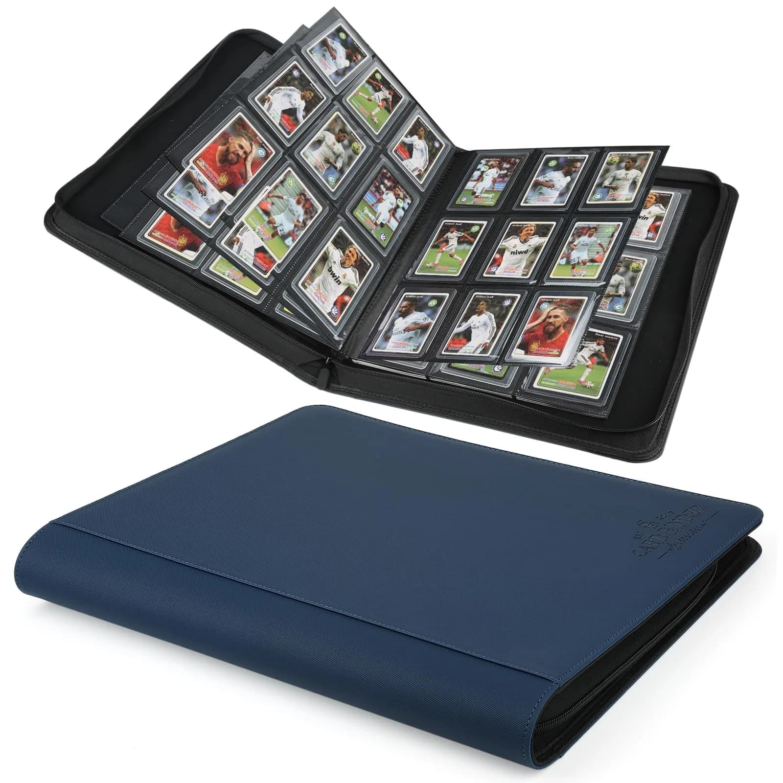 CARDBINDER Blue Toploader Binder with 16 Pages | Holds 288 Cards | PVC-Free EVA Foam & PU Leather - main product image
