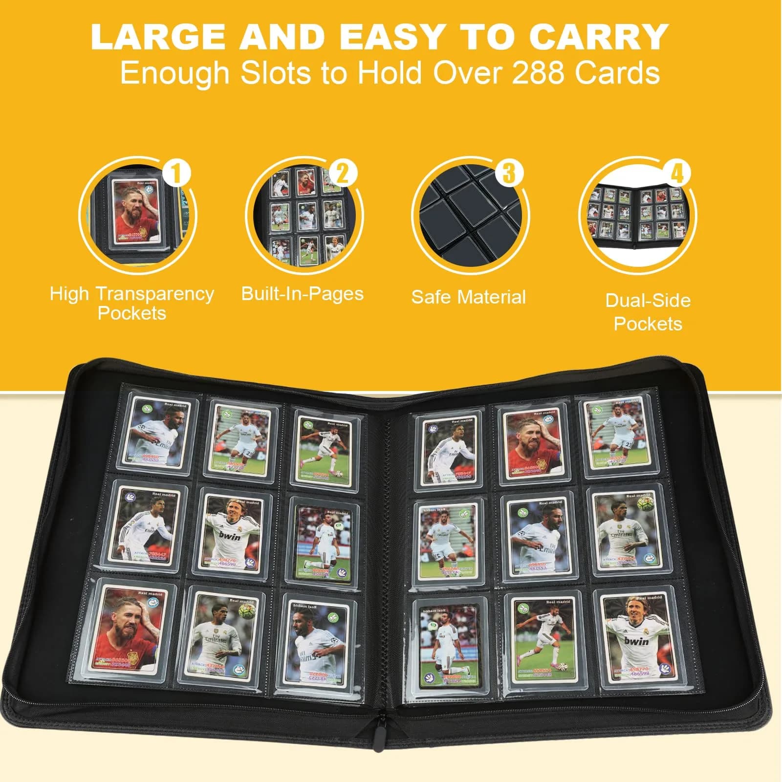 CARDBINDER Blue Toploader Binder with 16 Pages | Holds 288 Cards | PVC-Free EVA Foam & PU Leather - view 6