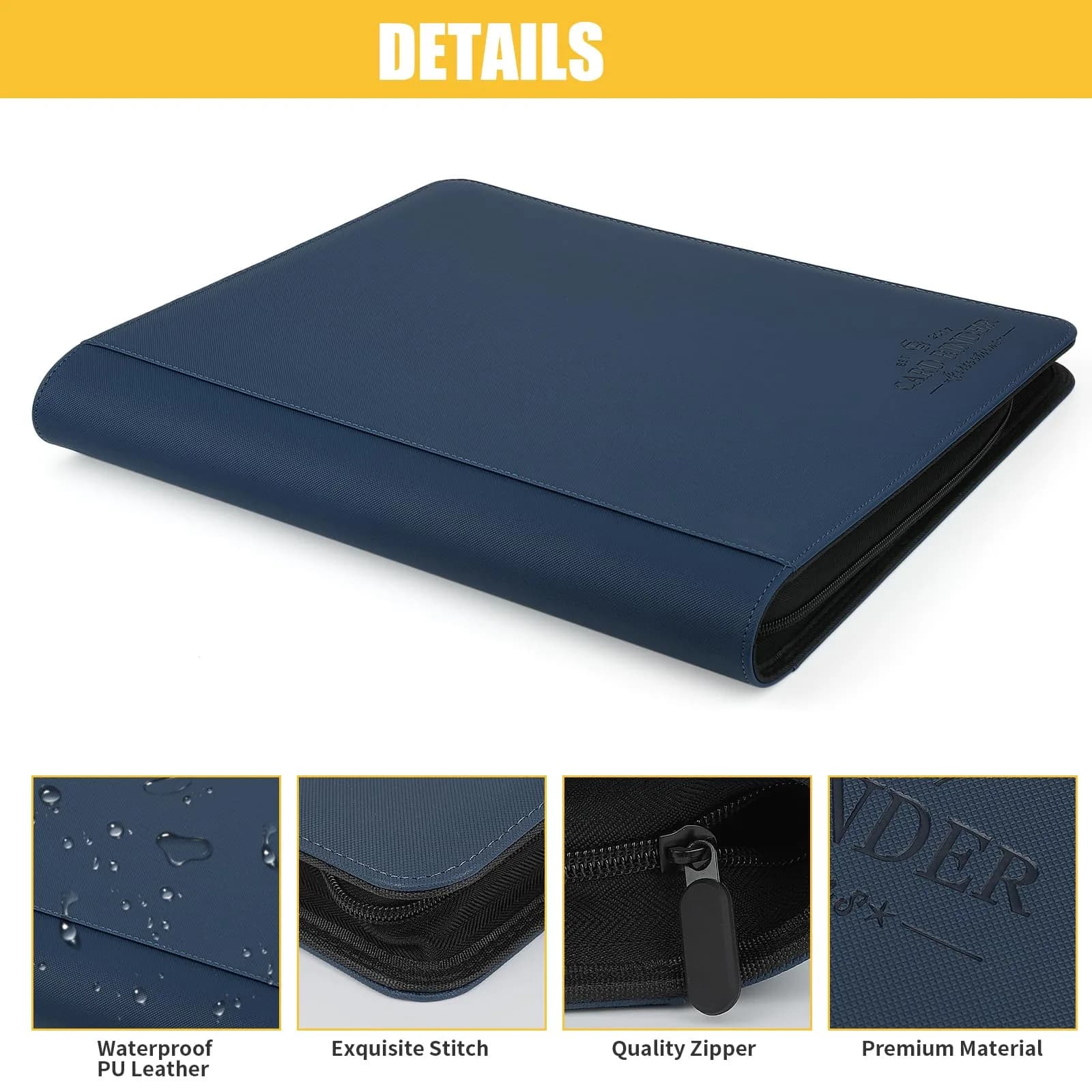 CARDBINDER Blue Toploader Binder with 16 Pages | Holds 288 Cards | PVC-Free EVA Foam & PU Leather - view 3