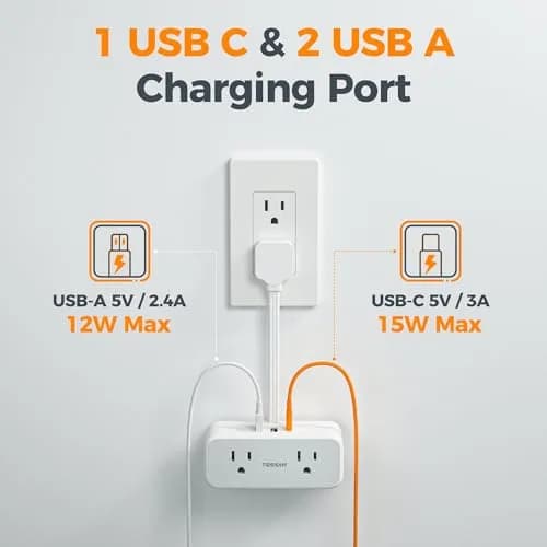 TESSAN Power Strip 0.5Ft Grey | 7-in-1 Surge Protector with USB Ports thumbnail 7