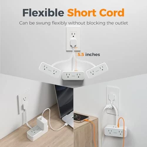 TESSAN Power Strip 0.5Ft Grey | 7-in-1 Surge Protector with USB Ports thumbnail 2