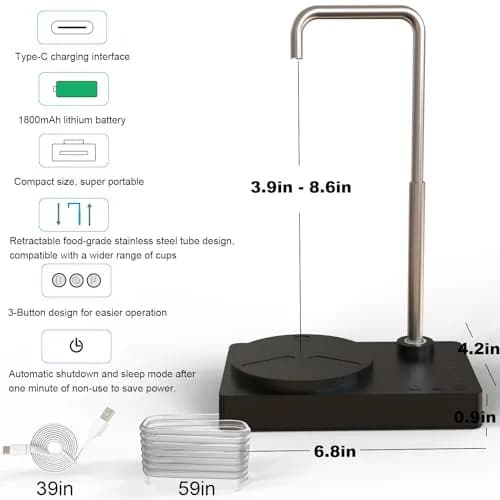 DeiryuRay Water Dispenser Intelligent Desktop Portable 1800mAh Battery | Adjustable Spout & Auto Memory thumbnail 2