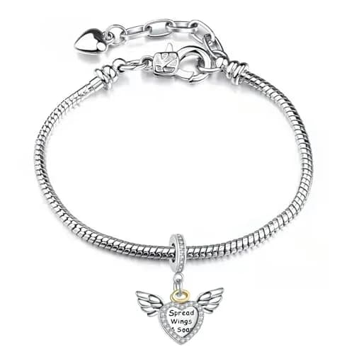 NARTGO Spread Wings and Soar Angel Heart Charm with Lobster Clasp, Silver Plated Copper, 4.5mm-5.0mm Hole Diameter | Compatible with Pandora Bracelets thumbnail 4