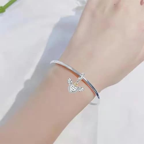NARTGO Spread Wings and Soar Angel Heart Charm with Lobster Clasp, Silver Plated Copper, 4.5mm-5.0mm Hole Diameter | Compatible with Pandora Bracelets thumbnail 5