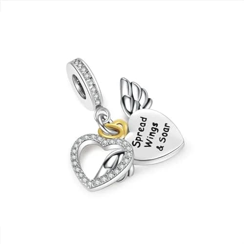 NARTGO Spread Wings and Soar Angel Heart Charm with Lobster Clasp, Silver Plated Copper, 4.5mm-5.0mm Hole Diameter | Compatible with Pandora Bracelets thumbnail 2