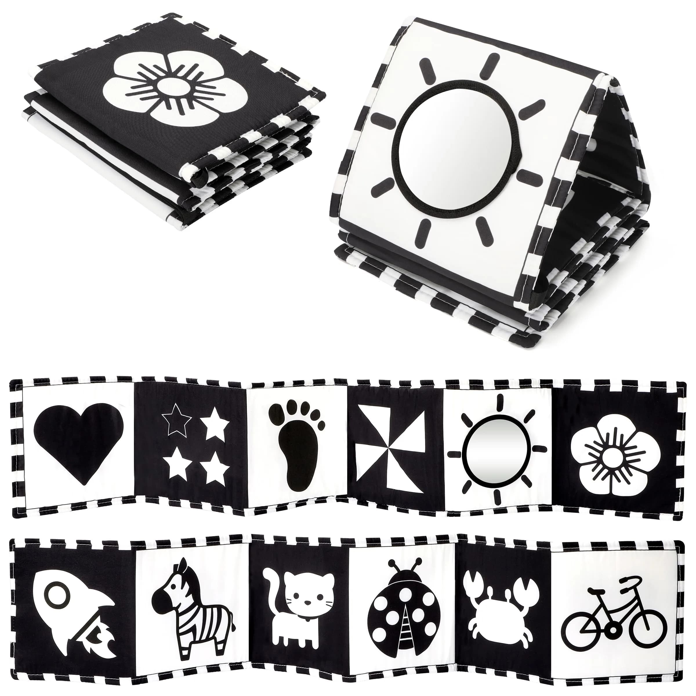 URMYWO High Contrast Baby Book with Mirror | Visual Stimulation Soft Sensory Toy for Newborns 0-12 Months - main product image