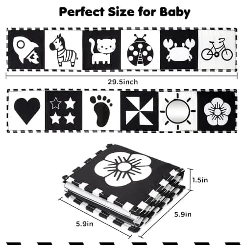URMYWO High Contrast Baby Book with Mirror | Visual Stimulation Soft Sensory Toy for Newborns 0-12 Months thumbnail 4