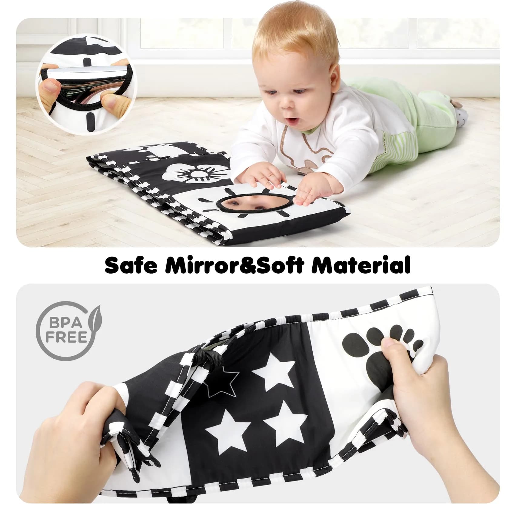 URMYWO High Contrast Baby Book with Mirror | Visual Stimulation Soft Sensory Toy for Newborns 0-12 Months - view 5