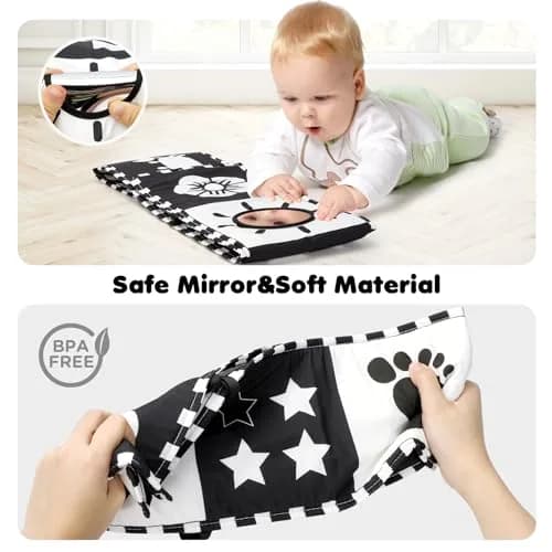 URMYWO High Contrast Baby Book with Mirror | Visual Stimulation Soft Sensory Toy for Newborns 0-12 Months thumbnail 5