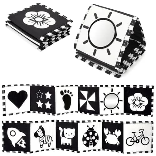 URMYWO High Contrast Baby Book with Mirror | Visual Stimulation Soft Sensory Toy for Newborns 0-12 Months thumbnail 1