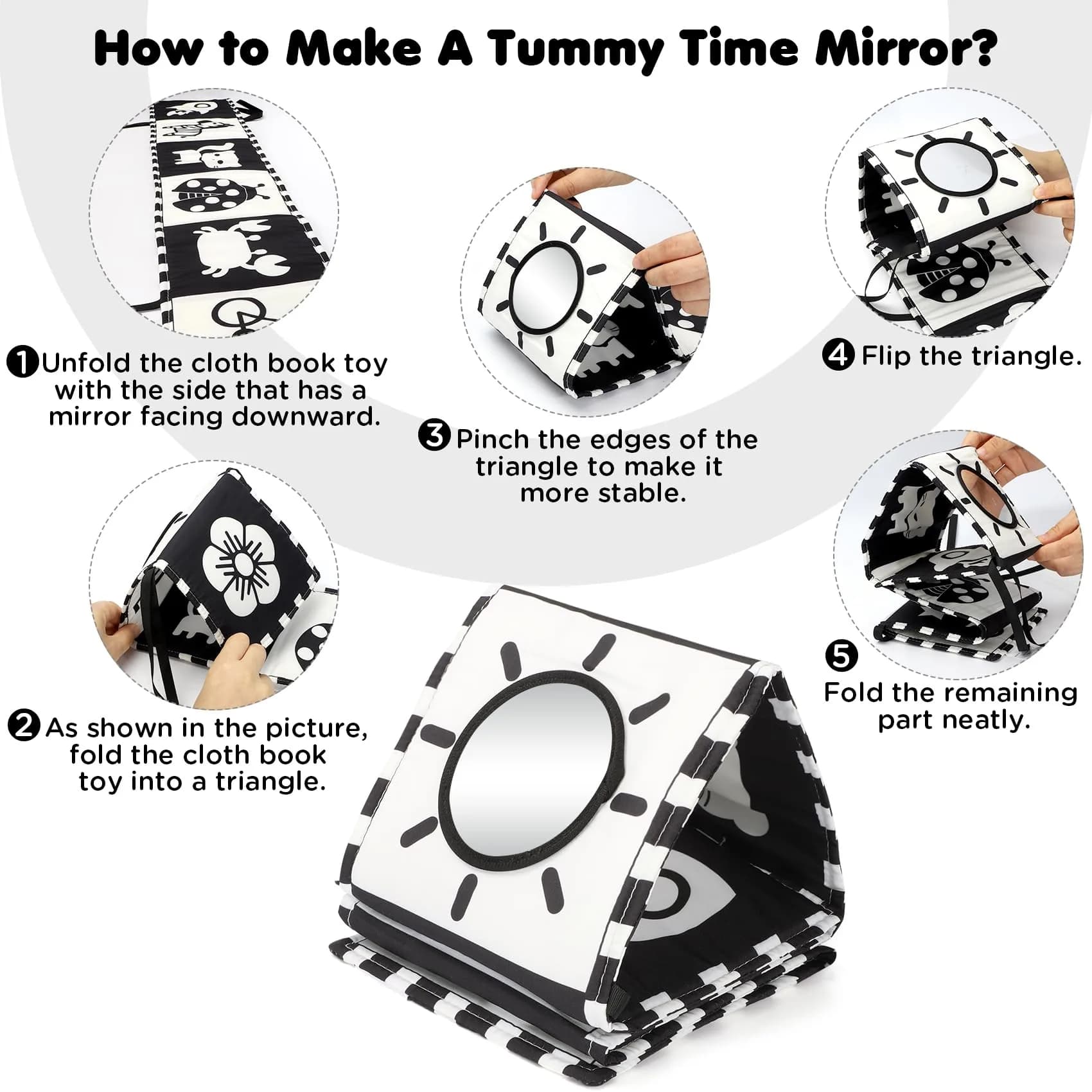 URMYWO High Contrast Baby Book with Mirror | Visual Stimulation Soft Sensory Toy for Newborns 0-12 Months - view 2
