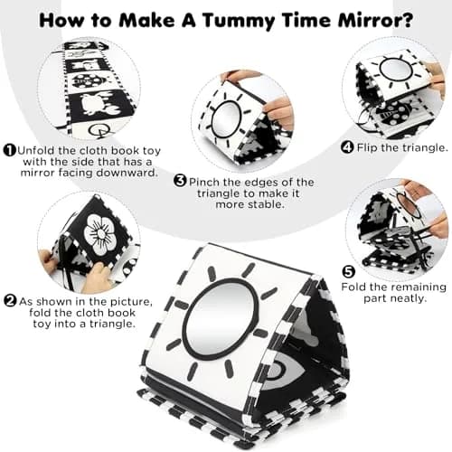 URMYWO High Contrast Baby Book with Mirror | Visual Stimulation Soft Sensory Toy for Newborns 0-12 Months thumbnail 2