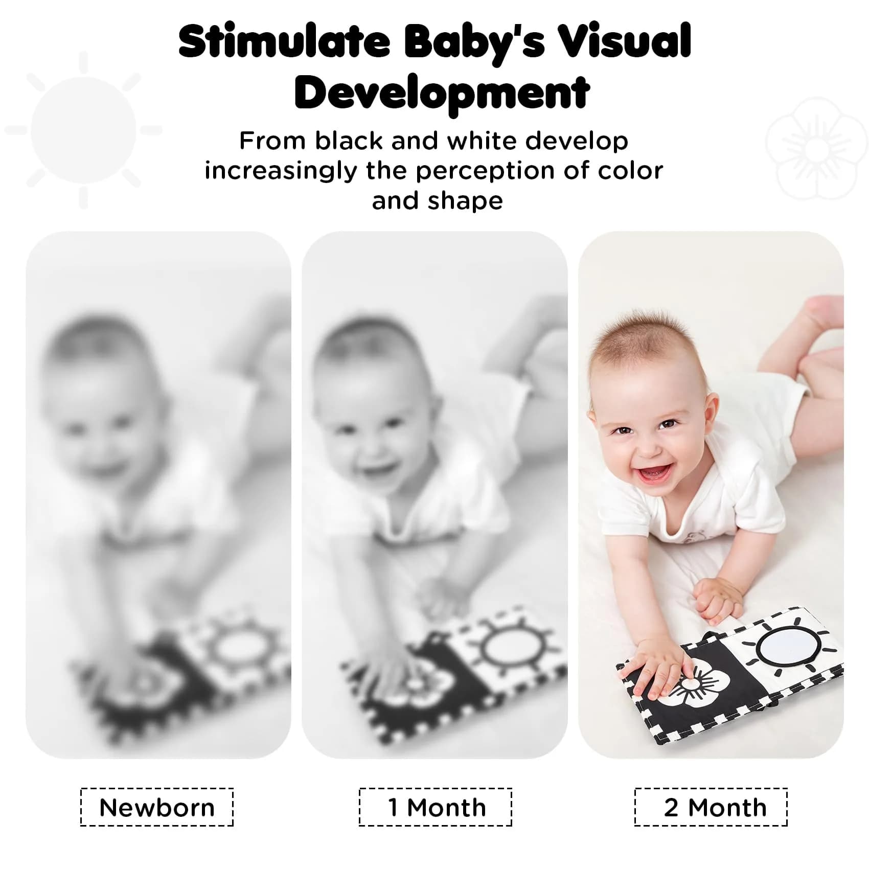 URMYWO High Contrast Baby Book with Mirror | Visual Stimulation Soft Sensory Toy for Newborns 0-12 Months - view 3