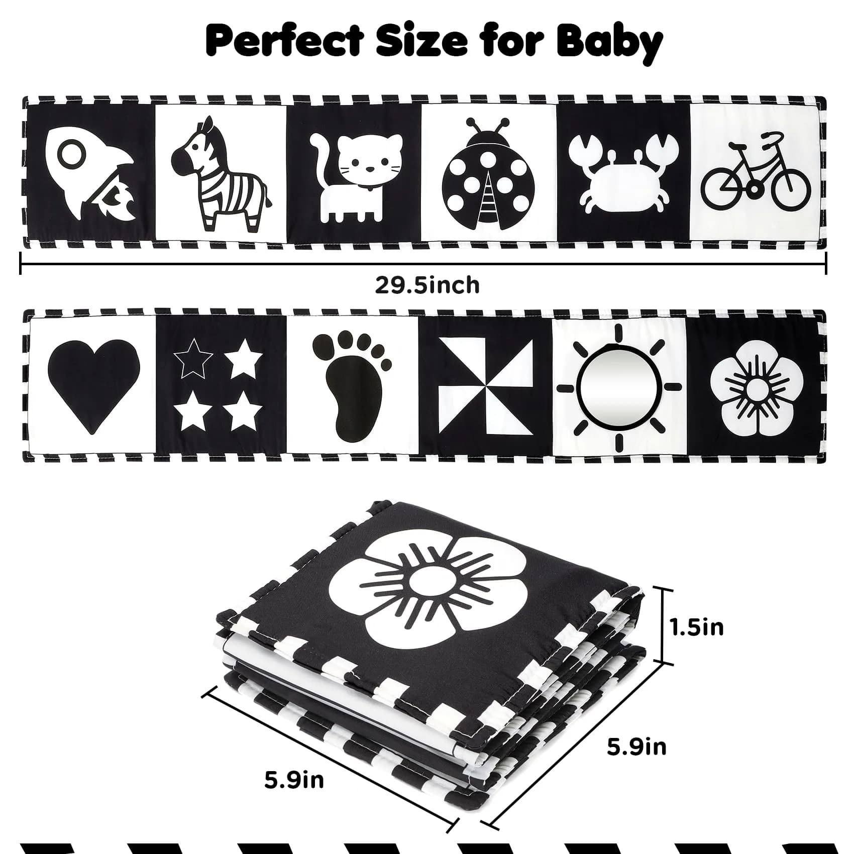 URMYWO High Contrast Baby Book with Mirror | Visual Stimulation Soft Sensory Toy for Newborns 0-12 Months - view 4