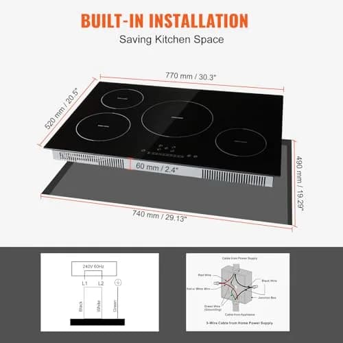 VEVOR Electric Cooktop 30'' 4 Burners | 7500W Induction Stove with Touch Control & Child Lock thumbnail 6