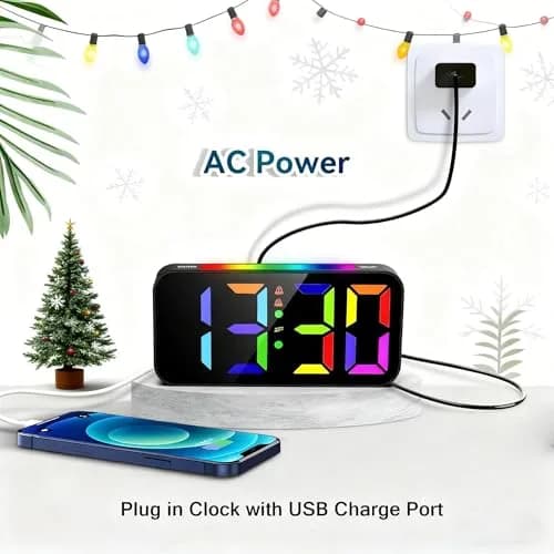 Topski Digital Bedside Alarm Clock with RGB Night Light, 7-inch LED Display, Dual Alarm, Snooze, Brightness Control, Heavy Sleepers Friendly thumbnail 4