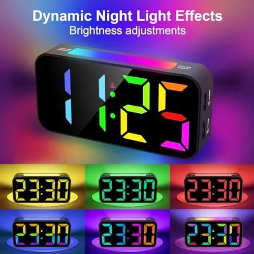 Topski Digital Bedside Alarm Clock with RGB Night Light, 7-inch LED Display, Dual Alarm, Snooze, Brightness Control, Heavy Sleepers Friendly thumbnail 2