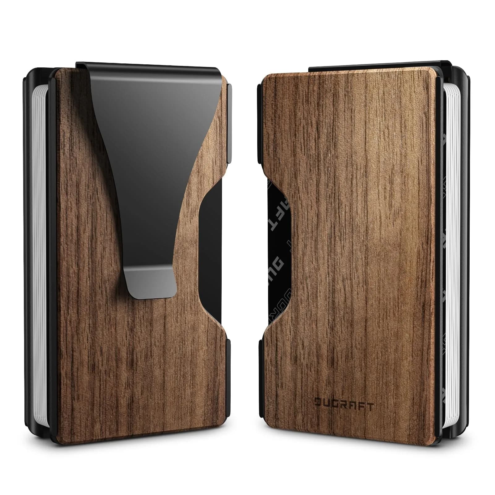 DUGRAFT Minimalist Card Wallet for Men - Slim RFID Blocking Front Pocket Credit Card Holder & Money Clip (Walnut) | Fits 15+ Cards