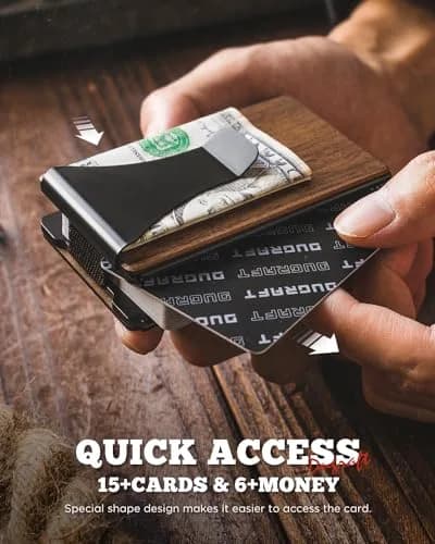 DUGRAFT Minimalist Card Wallet for Men - Slim RFID Blocking Front Pocket Credit Card Holder & Money Clip (Walnut) | Fits 15+ Cards thumbnail 4