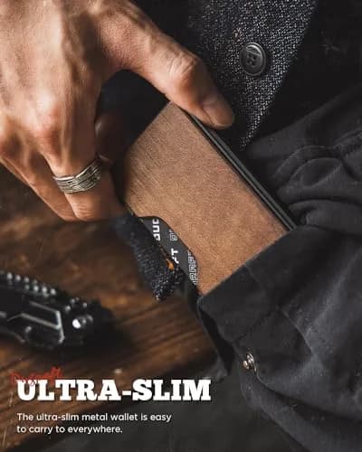 DUGRAFT Minimalist Card Wallet for Men - Slim RFID Blocking Front Pocket Credit Card Holder & Money Clip (Walnut) | Fits 15+ Cards thumbnail 5
