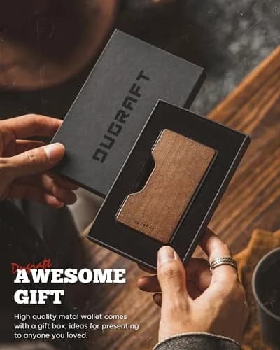 DUGRAFT Minimalist Card Wallet for Men - Slim RFID Blocking Front Pocket Credit Card Holder & Money Clip (Walnut) | Fits 15+ Cards thumbnail 6