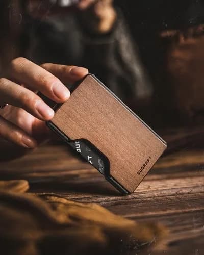 DUGRAFT Minimalist Card Wallet for Men - Slim RFID Blocking Front Pocket Credit Card Holder & Money Clip (Walnut) | Fits 15+ Cards thumbnail 7