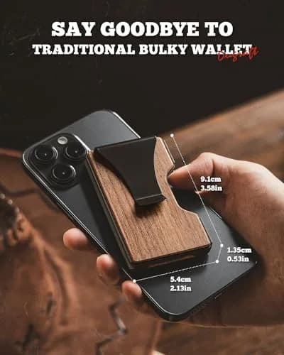 DUGRAFT Minimalist Card Wallet for Men - Slim RFID Blocking Front Pocket Credit Card Holder & Money Clip (Walnut) | Fits 15+ Cards thumbnail 2