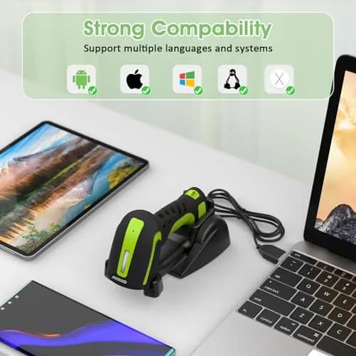 Symcode Bluetooth 2D QR Barcode Scanner with Stand | Waterproof & Dustproof, 30H Battery, Wireless & Wired Connectivity thumbnail 6