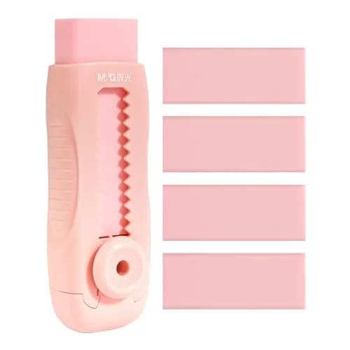 M&G Pink 4+1 Pack Rubber Erasers | Retractable Soft Pink Pencil Erasers for School & Office thumbnail 1