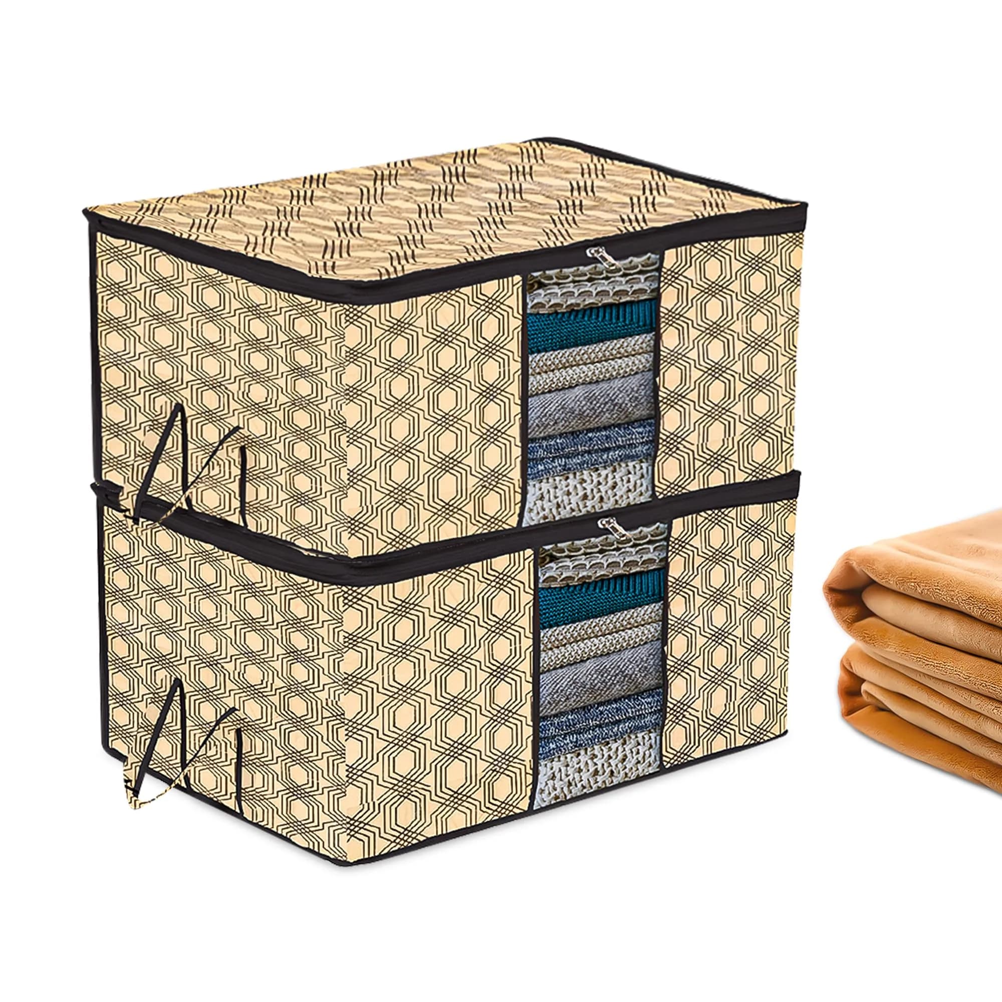 Kuber Industries Underbed Storage Bag Large Coffee Check-Design Pack of 2 | 64cm x 48cm x 32cm - main product image