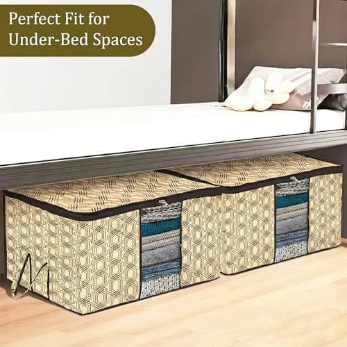 Kuber Industries Underbed Storage Bag Large Coffee Check-Design Pack of 2 | 64cm x 48cm x 32cm thumbnail 4