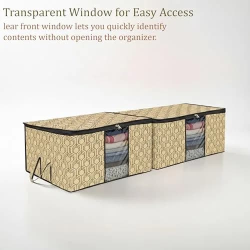 Kuber Industries Underbed Storage Bag Large Coffee Check-Design Pack of 2 | 64cm x 48cm x 32cm thumbnail 5