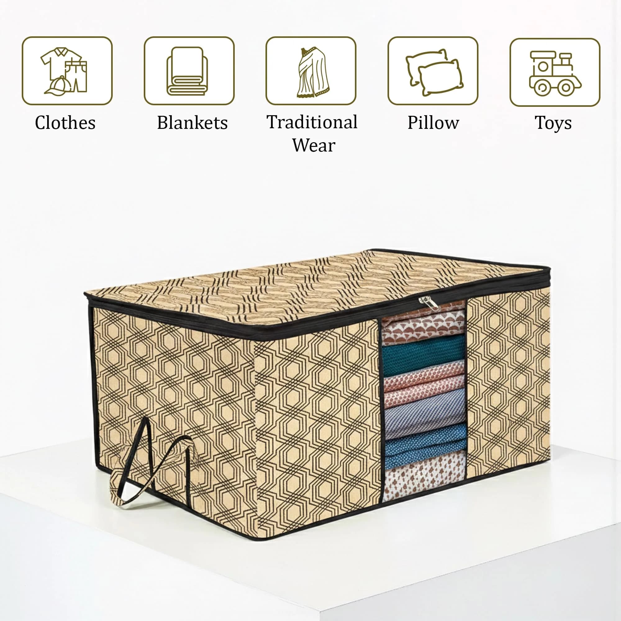Kuber Industries Underbed Storage Bag Large Coffee Check-Design Pack of 2 | 64cm x 48cm x 32cm - view 6