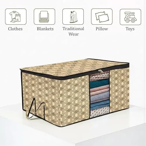 Kuber Industries Underbed Storage Bag Large Coffee Check-Design Pack of 2 | 64cm x 48cm x 32cm thumbnail 6
