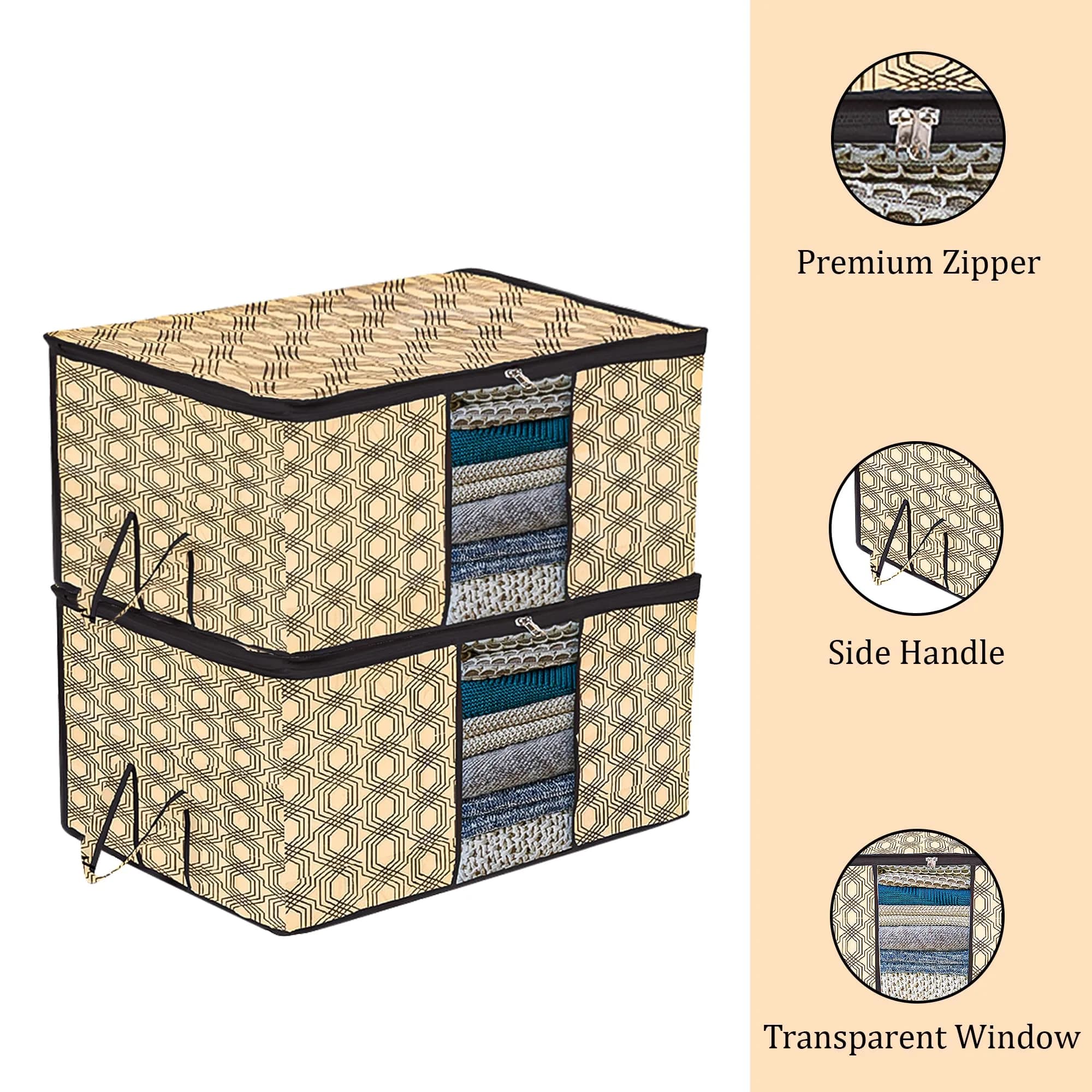 Kuber Industries Underbed Storage Bag Large Coffee Check-Design Pack of 2 | 64cm x 48cm x 32cm - view 7