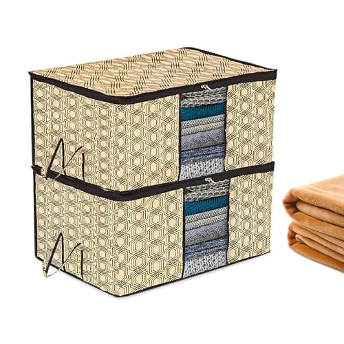 Kuber Industries Underbed Storage Bag Large Coffee Check-Design Pack of 2 | 64cm x 48cm x 32cm thumbnail 1