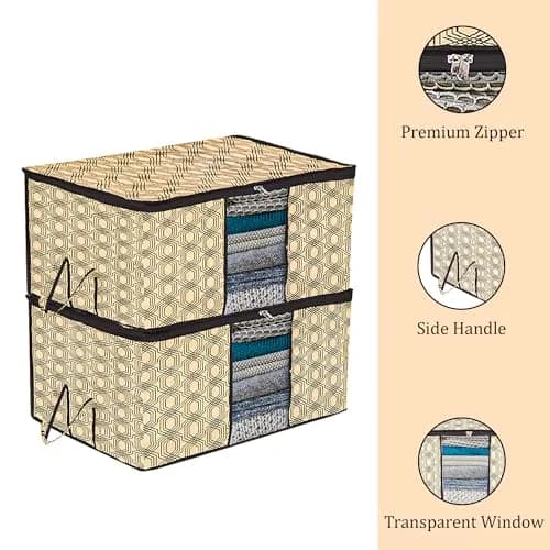 Kuber Industries Underbed Storage Bag Large Coffee Check-Design Pack of 2 | 64cm x 48cm x 32cm thumbnail 7