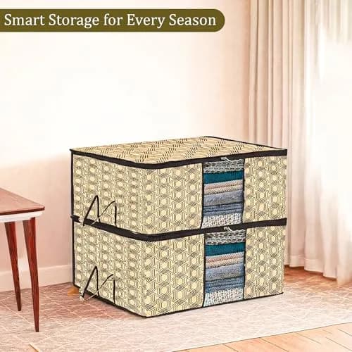 Kuber Industries Underbed Storage Bag Large Coffee Check-Design Pack of 2 | 64cm x 48cm x 32cm thumbnail 2