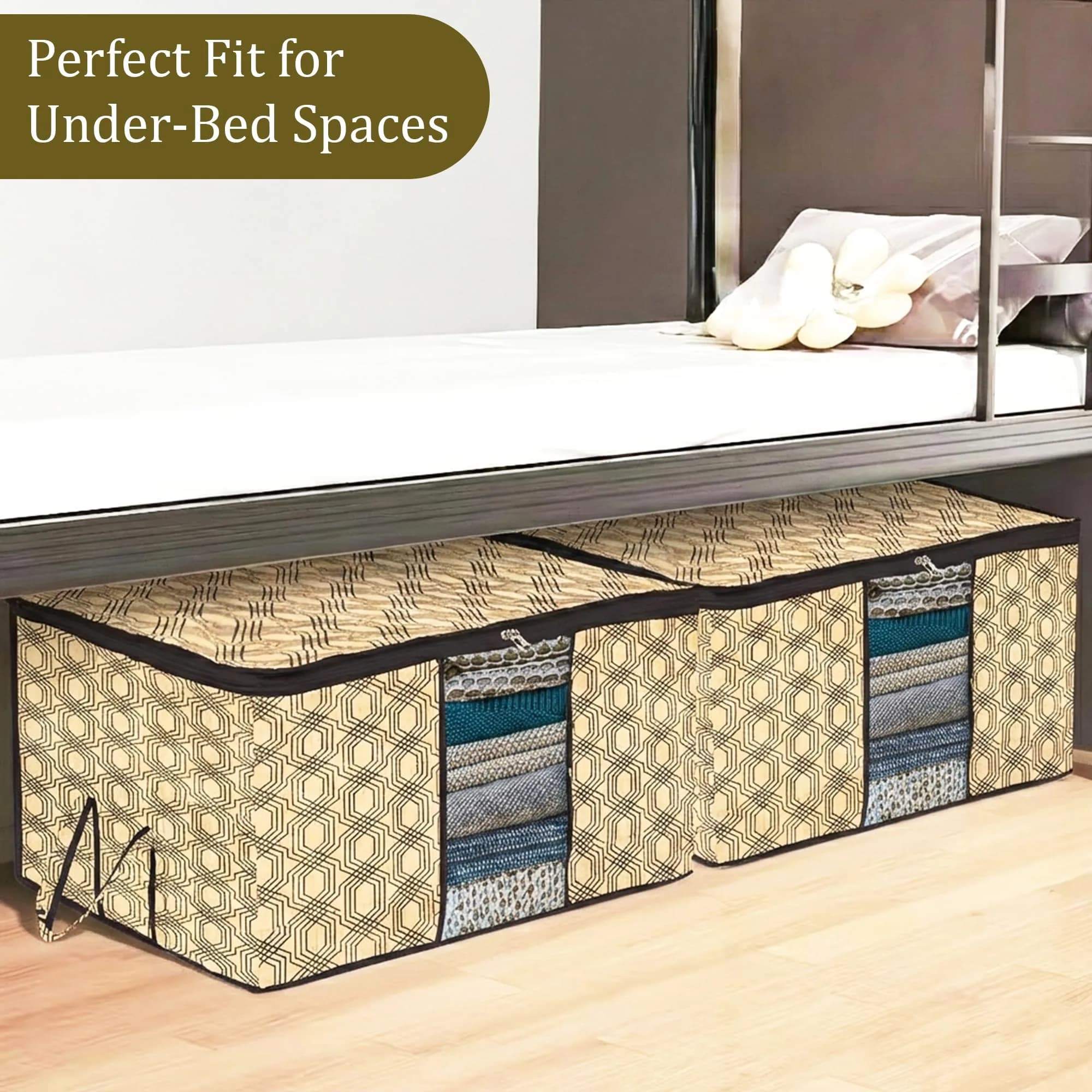 Kuber Industries Underbed Storage Bag Large Coffee Check-Design Pack of 2 | 64cm x 48cm x 32cm - view 4
