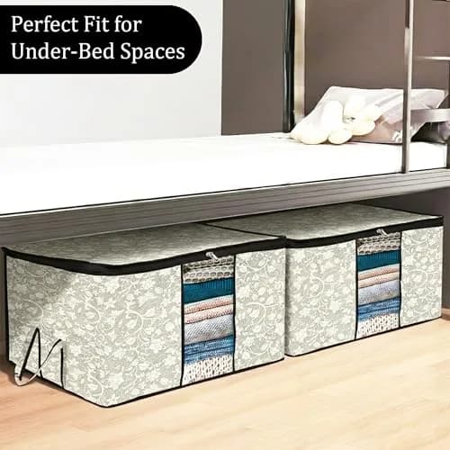 Kuber Industries Underbed Storage Bag Pack of 6 | 64cm x 48cm x 32cm | Flower-Design Black thumbnail 4