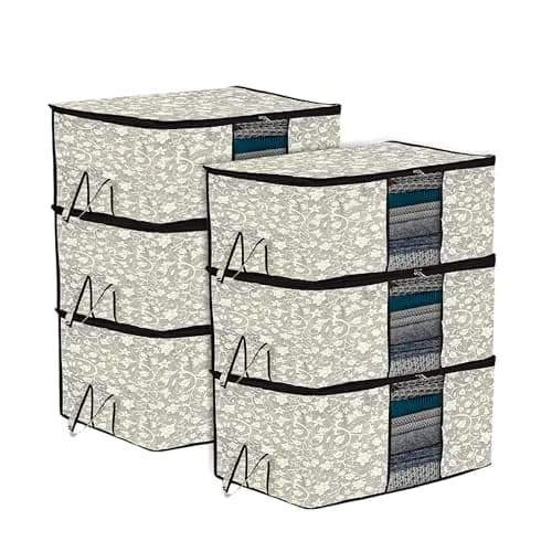 Kuber Industries Underbed Storage Bag Pack of 6 | 64cm x 48cm x 32cm | Flower-Design Black thumbnail 1