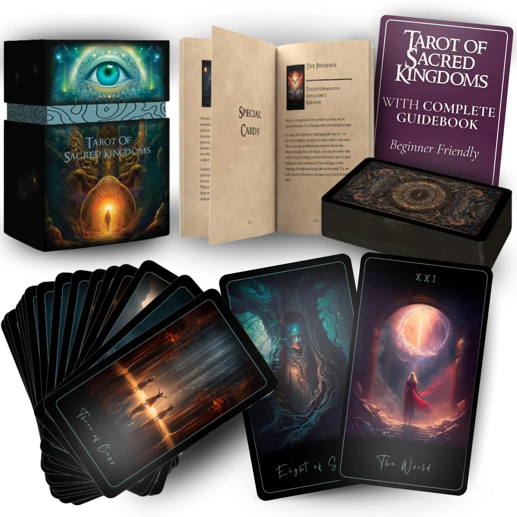 Earth Moon Magick Moon Tarot Cards 78-Card Deck for Beginners | Sacred & Shadow Work — Black