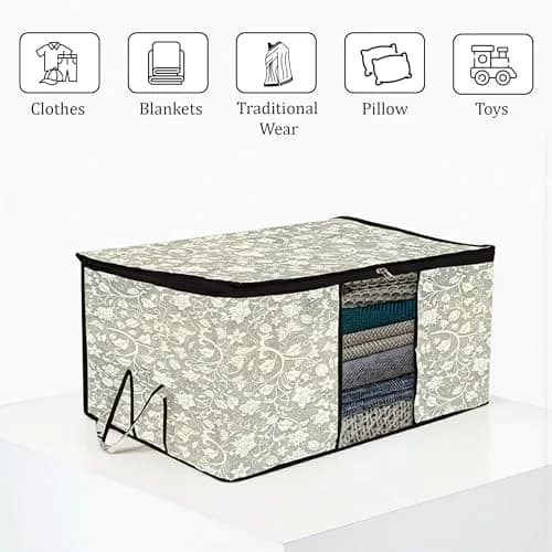 Kuber Industries Underbed Storage Bag Pack of 2 | 64cm x 48cm x 32cm | Flower-Design Black thumbnail 6