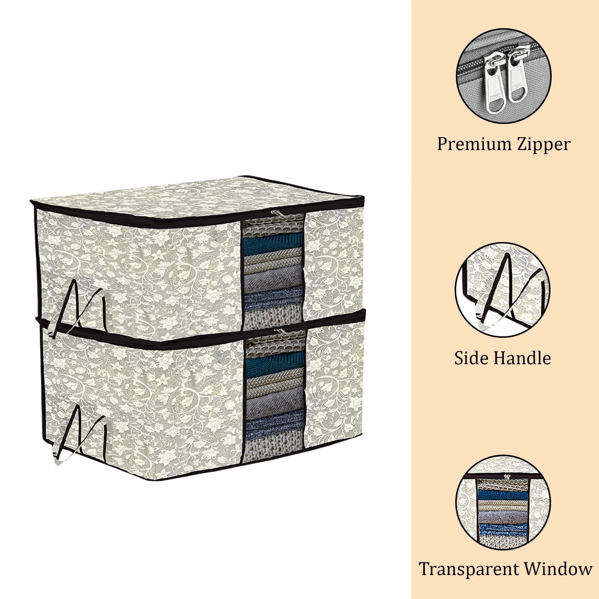 Kuber Industries Underbed Storage Bag Pack of 2 | 64cm x 48cm x 32cm | Flower-Design Black - view 7