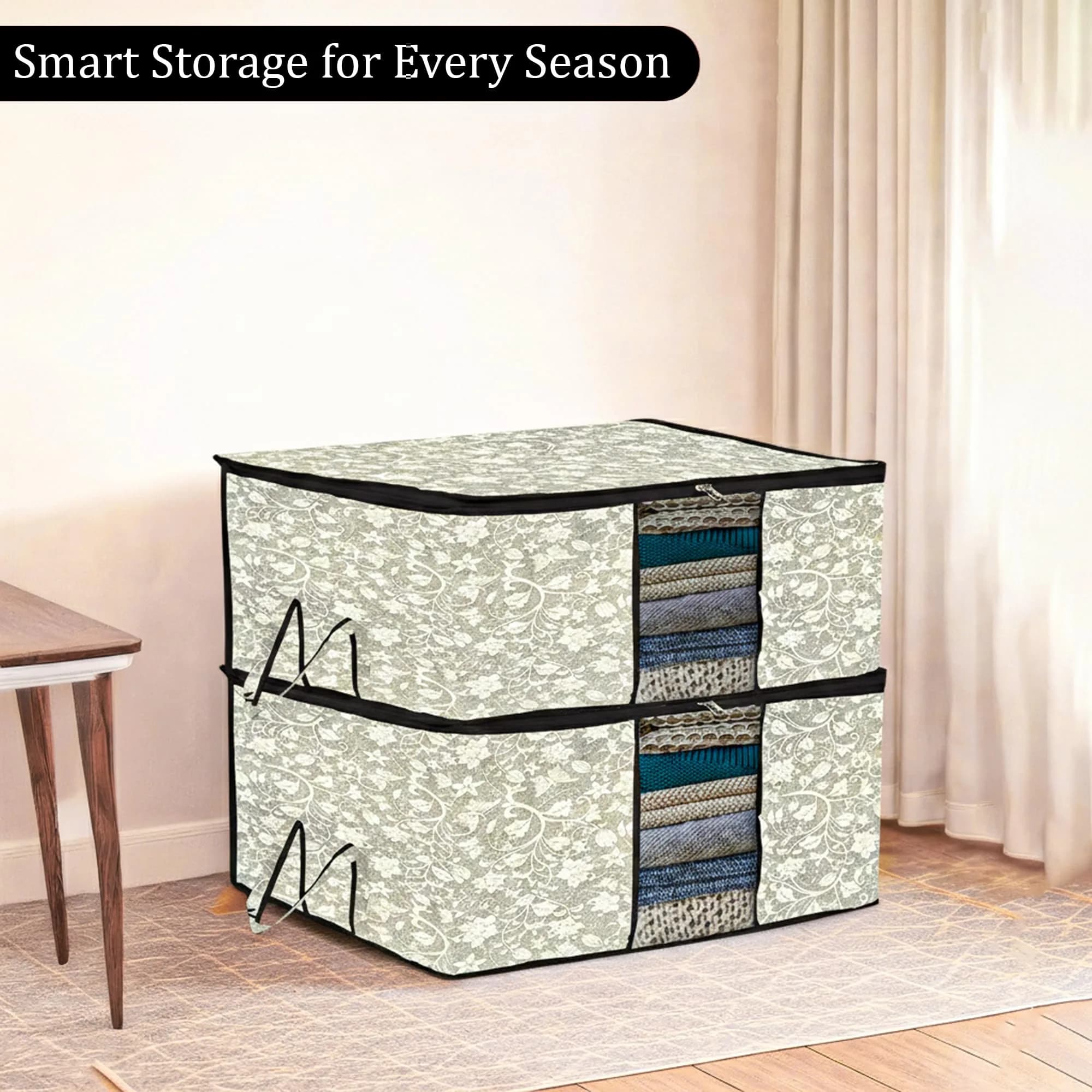 Kuber Industries Underbed Storage Bag Pack of 2 | 64cm x 48cm x 32cm | Flower-Design Black - view 2