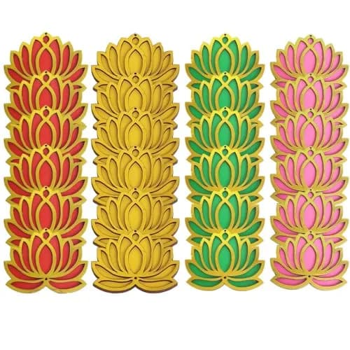 GIFT JAIPUR Multicolor Lotus DIY Cutouts 4 Inch (10.16 cm) | 24 Pc Handcrafted Wooden Decor for Festivals thumbnail 1
