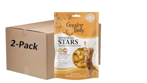 Good ‘N’ Tasty Spinning Stars Cat Treat & Toy 1.5 oz | Interactive, Low Calorie with Real Chicken & Catnip thumbnail 1