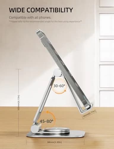 Nulaxy Portable Phone Stand 360° Adjustable Silver | Fully Rotatable, Foldable & Compatible with 4-8" Devices thumbnail 4