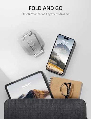 Nulaxy Portable Phone Stand 360° Adjustable Silver | Fully Rotatable, Foldable & Compatible with 4-8" Devices thumbnail 5